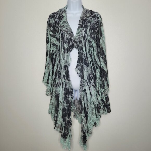 Origami mint gray grunge star print lace ruffle plus size cardigan size 2xl - Picture 1 of 6